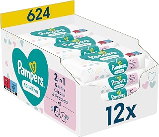 Pampers Sensitive Baby Wipes 624 Wipes (12 x 52) Unscented for Gentle and Soft Cleaning 624 pieces (pack of 1)