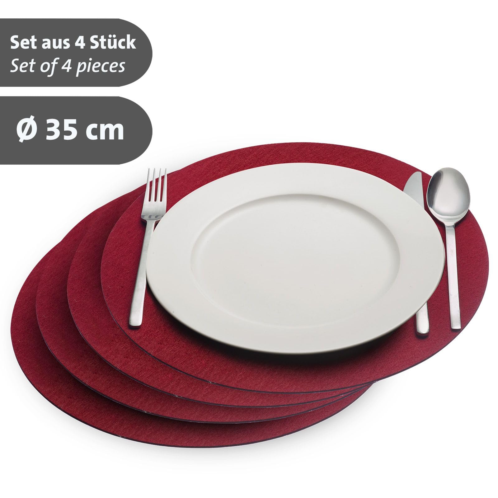 Westmark Podkładki Cozy – zestaw 4 okrągłych podkładek, eleganckie podkładki na stół w domu lub w restauracji – poliester, Ø 35 cm, czerwony