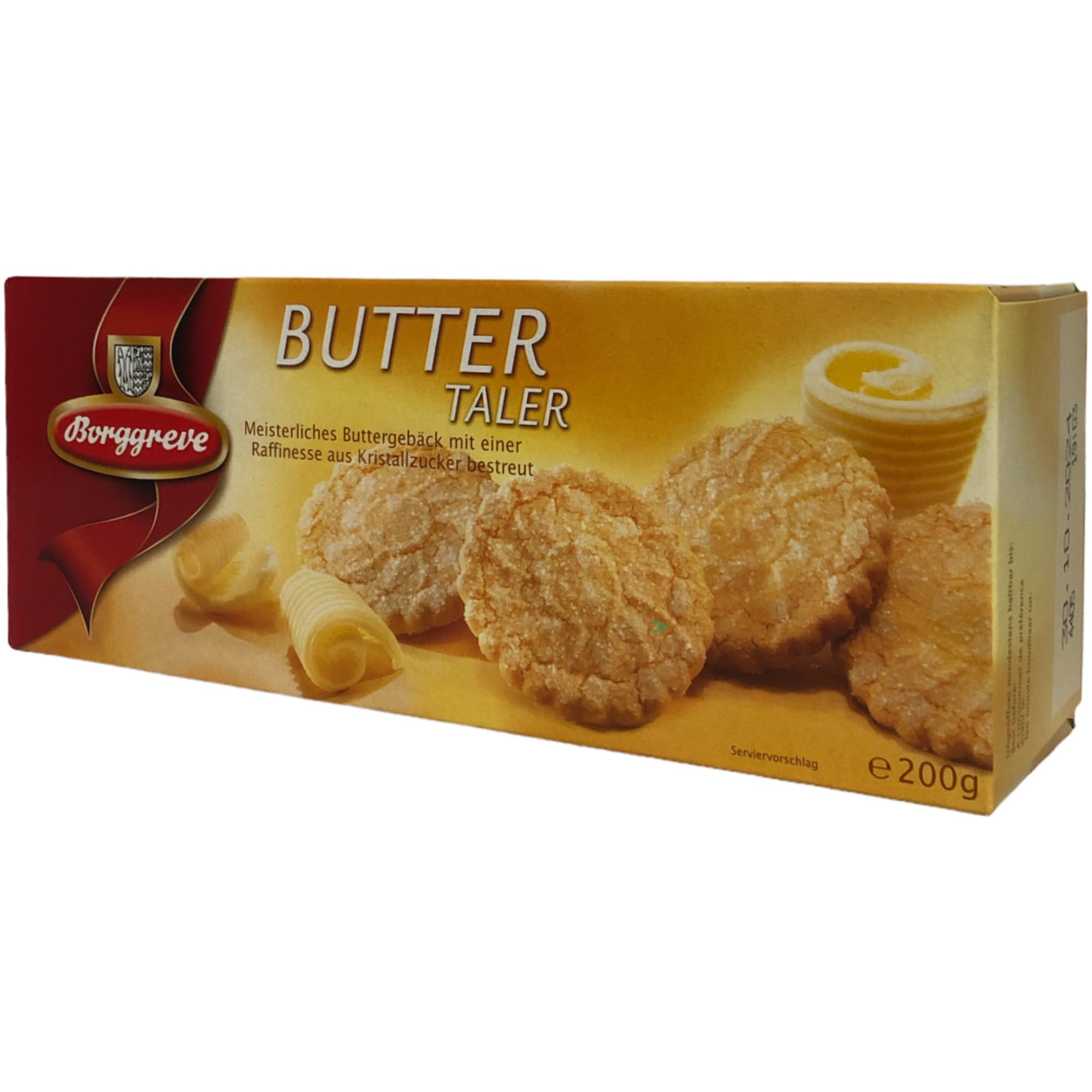 Borggreve Buttertaler Meisterliches Buttergebäck mit Kristallzucker bestreut VPE (24x200g Packung) + usy Block