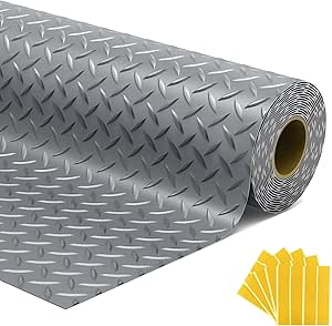 7.5 X 17 FT Garage Floor Mat, Diamond Plate PVC Mats