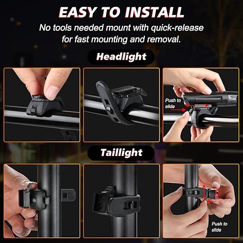 Miniatura 9 de Ascher - Juego de luces de bicicleta recargables por USB ultrabrillantes, faro delantero y trasero, 4 modos de luz, fácil de instalar, para adultos