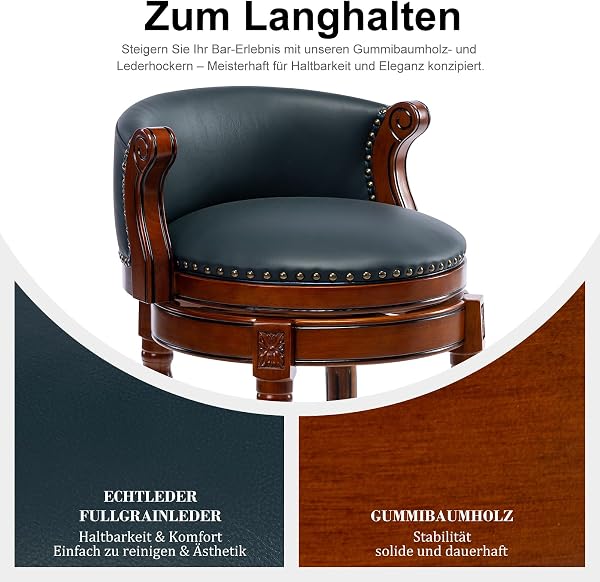 Cow top Leather Wooden Bar Stools, 29.5" Counter Height Bar Chair with Back, 180 Degrees Swivel Barstools Chair for Home Kitchen Counter ,Dining Room, Restaurant,Study and Pub,1pc (Dark Blue) - 4