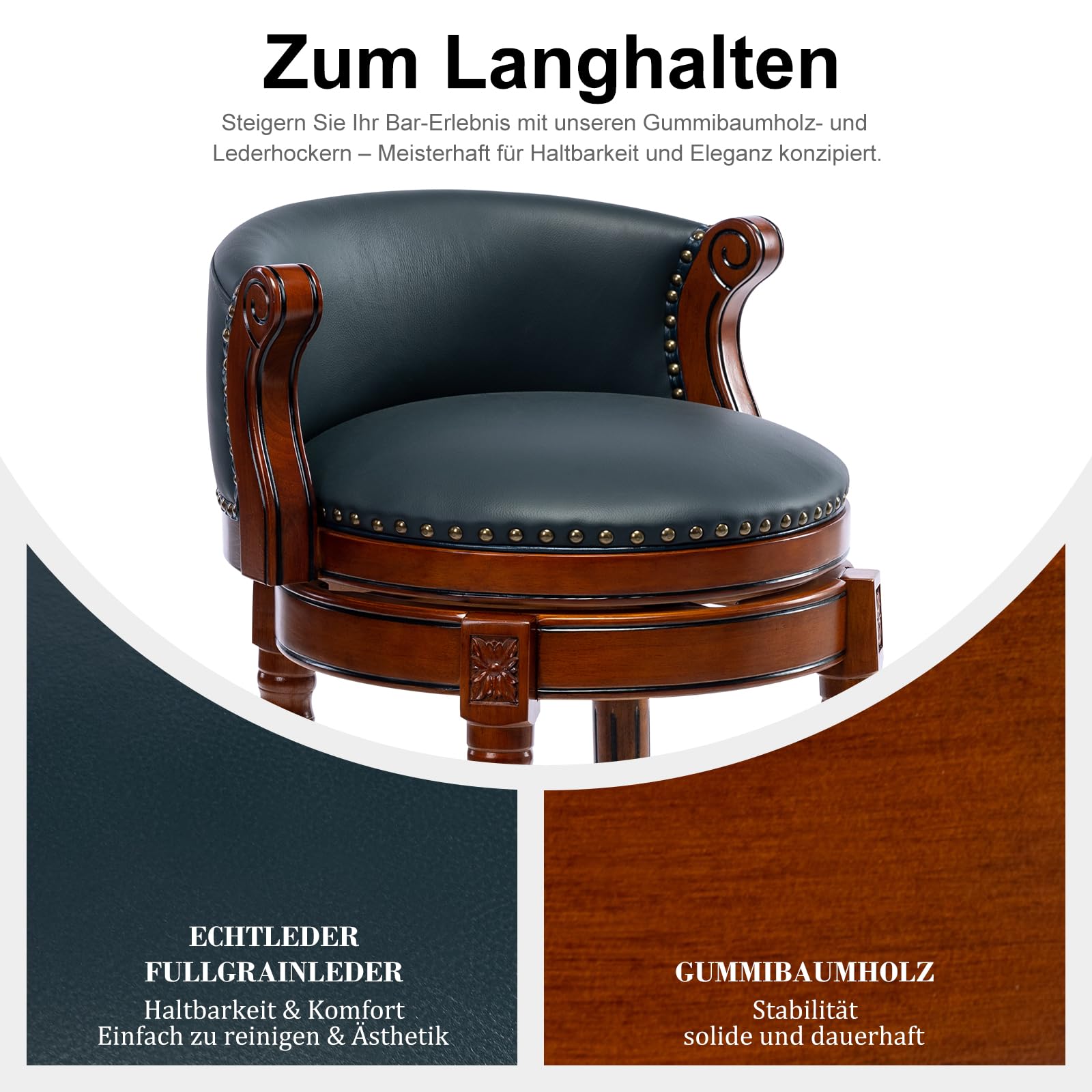 Cow top Leather Wooden Bar Stools, 29.5" Counter Height Bar Chair with Back, 180 Degrees Swivel Barstools Chair for Home Kitchen Counter ,Dining Room, Restaurant,Study and Pub,1pc (Dark Blue) - 5