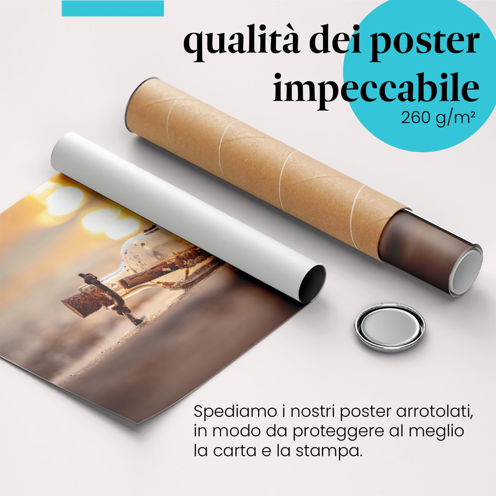 Postereck - 3872 - Messaggio in bottiglia, bottiglia spiaggia mare sole onda - Decorazione da Parete, Stampa Artistica, Arredamento Interni, Quadri - Tela - 100,0 cm x 75,0 cm