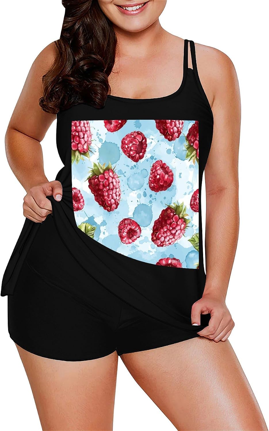 Light Blue Pattern Tankini Swimsuits for Women Tummy Control Two Piece Bathing Suits Swim Tops with Boy Shorts