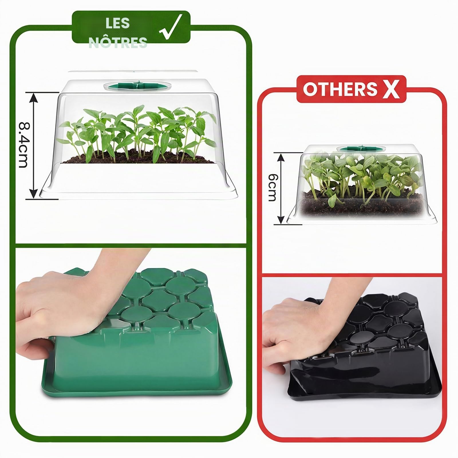 Verdenu Mini Serre pour Plantes, 10 Pièces 120 Cellules Plaque Semis, Serre Interieur avec couvercles rehaussés, Bac à semis Pépinière Boîte de Culture Durables, Hauteur du dôme d'humidité 8,4 cm