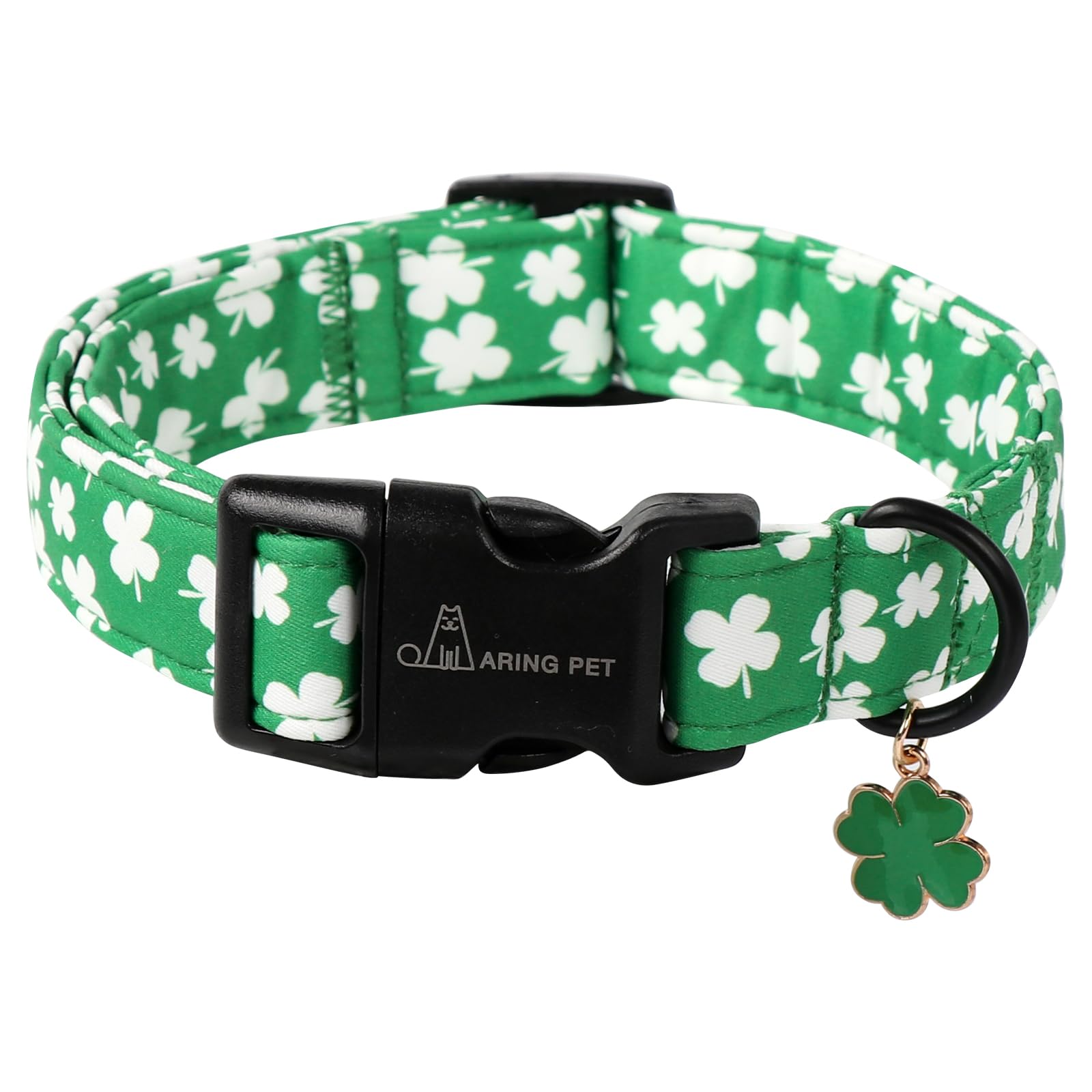 ARING PET St Patrick's Day Dog Collar-Cute Green Clovers Dog Collars, Adjustable Shamrock Pet Collars Trefoil Puppy Collar with Quick Release Buckle