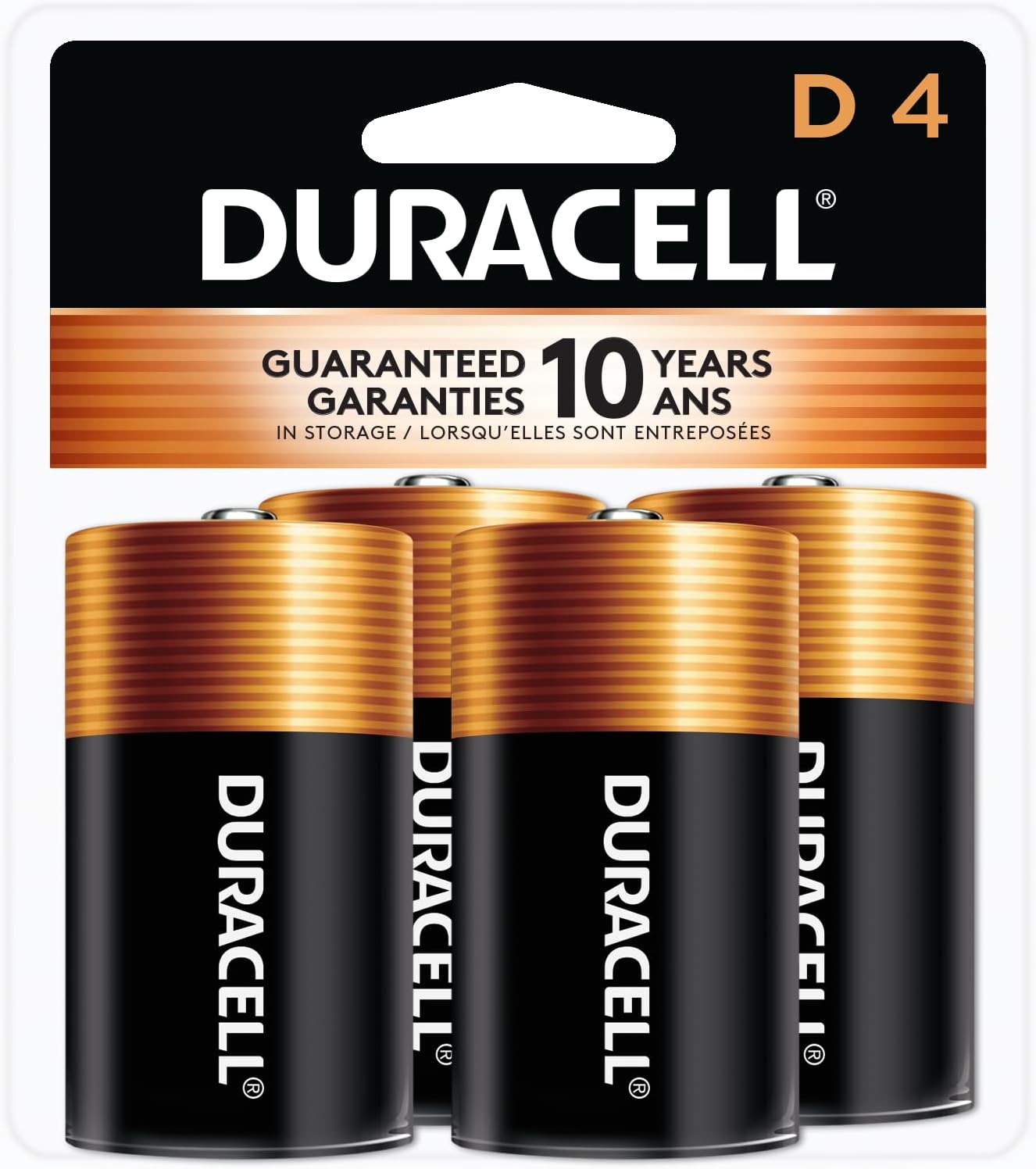 CopperTop Alkaline Batteries with Duralock Power Preserve Technology, D, 4/Pk, Sold as 4 Each