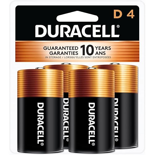 Duracell Coppertop D Batteries, 4 Count (1 Pack), D Battery with Long-lasting Power, All-Purpose Alkaline Battery for Household and Office Devices