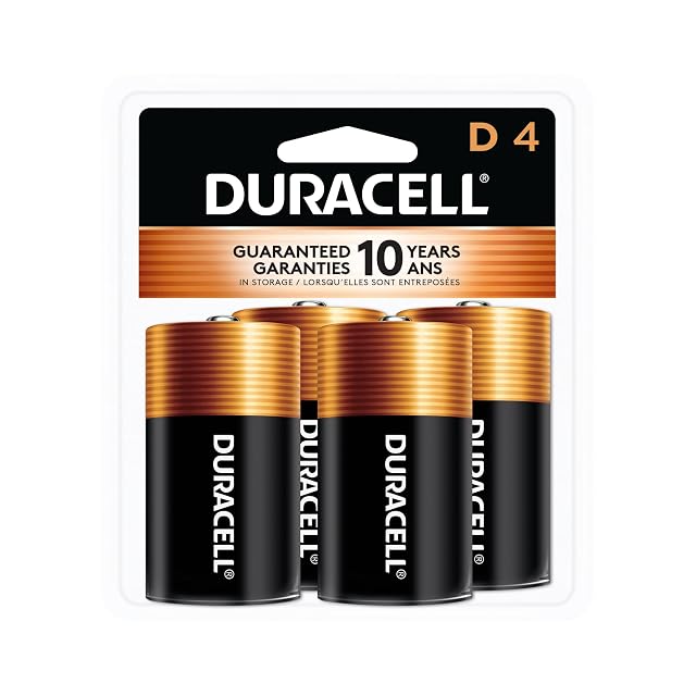 Duracell Coppertop D Batteries 4 Count Pack of 1 D Battery with Long-lasting Power All-Purpose Alkaline D Battery