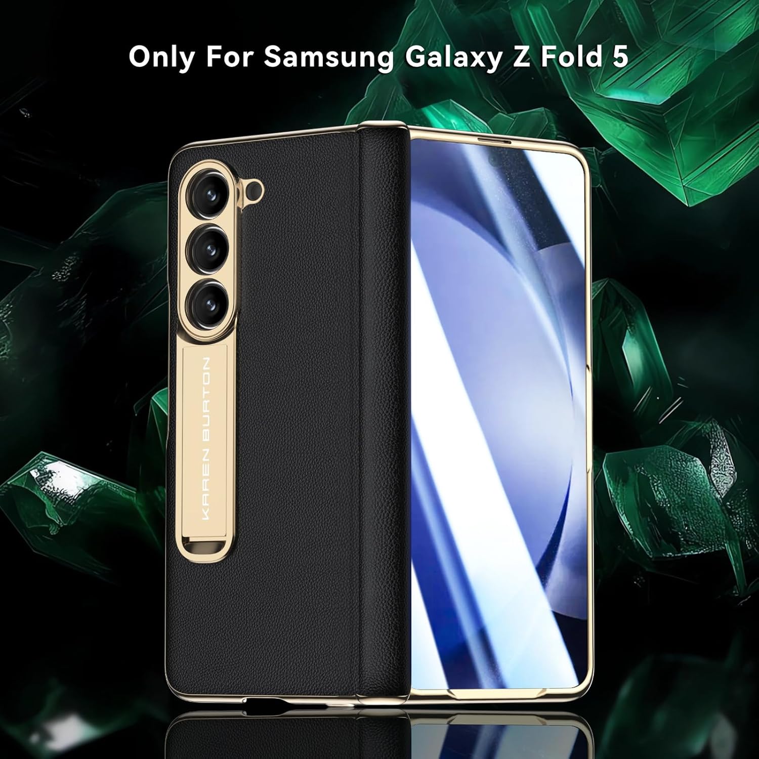 Phone Case for Samsung Galaxy Z Fold 5,Luxury Premier Genuine Leather,Full Body Hinge Protection,Built-in Screen Protector,Kickstand Slim Protective Cover for Galaxy ZFold 5 (Black)