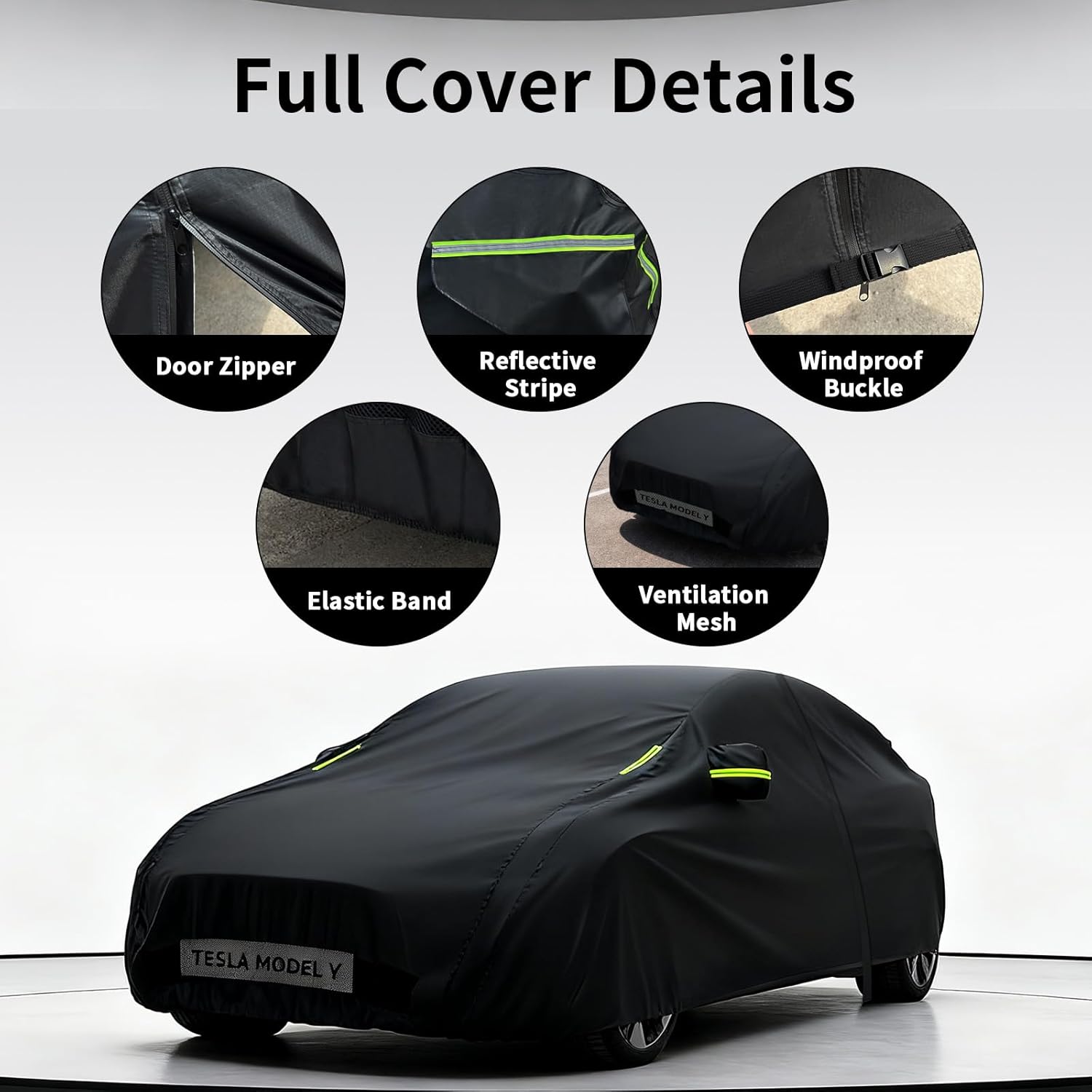 Safana Car Cover for Tesla Model Y Custom Fit Vehicle Cover [Upgrade 420D Oxford] Waterproof 7 Layers Durable Outdoor Full Car Cover Sun Rain UV Snow Protection with Charging Port Door Zipper