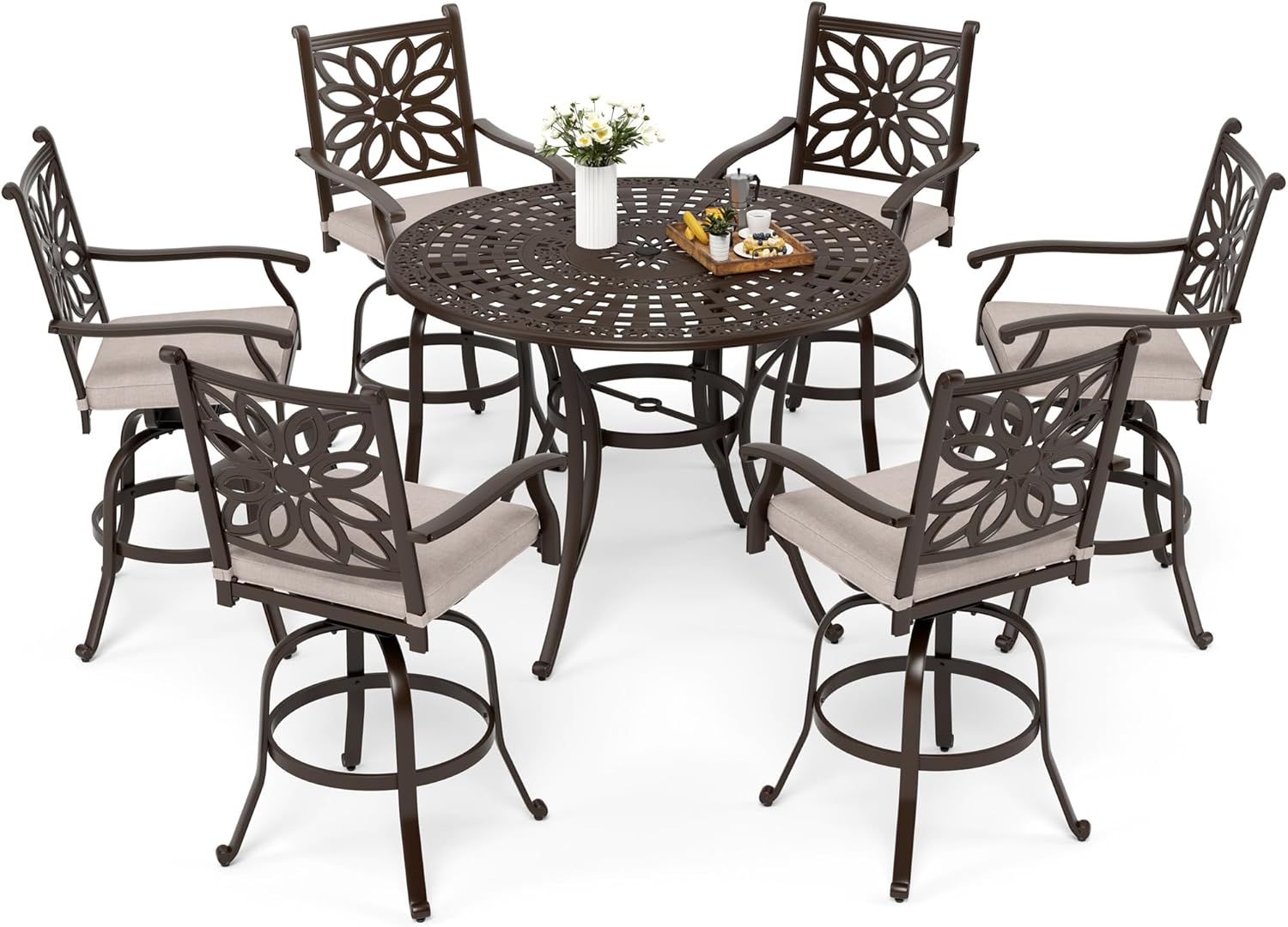 Amazon.com: MFSTUDIO Cast Aluminum Bar Height Patio Dining Set of 7 ...