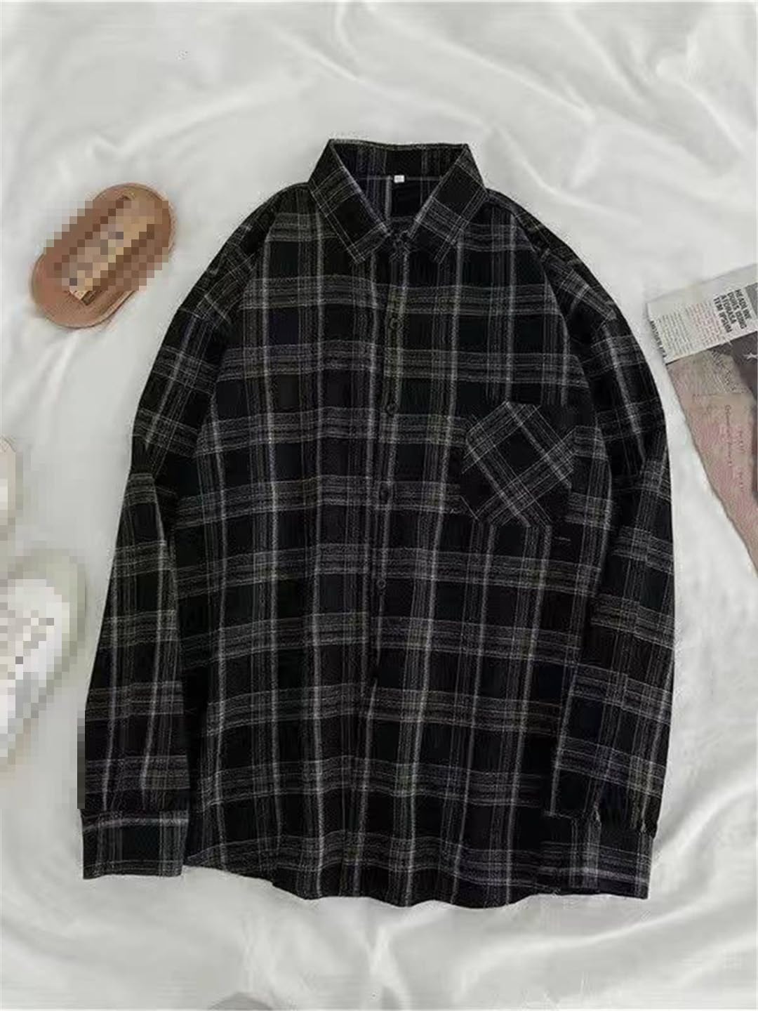 Camisas De Manga Larga A Cuadros Vintage para Mujer, Tops De Solapa Informales Holgados con Botones De Otoño, Prendas De Vestir