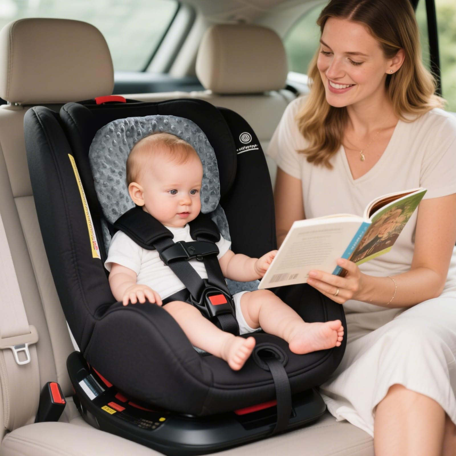 Coussin de siège auto pour bébé - Soutien de la tête et du corps pour nouveau-né - Coussin réversible 2 en 1 - Coussin de poussette doux - Pour sièges auto, landaus, poussettes et balançoires - Gris