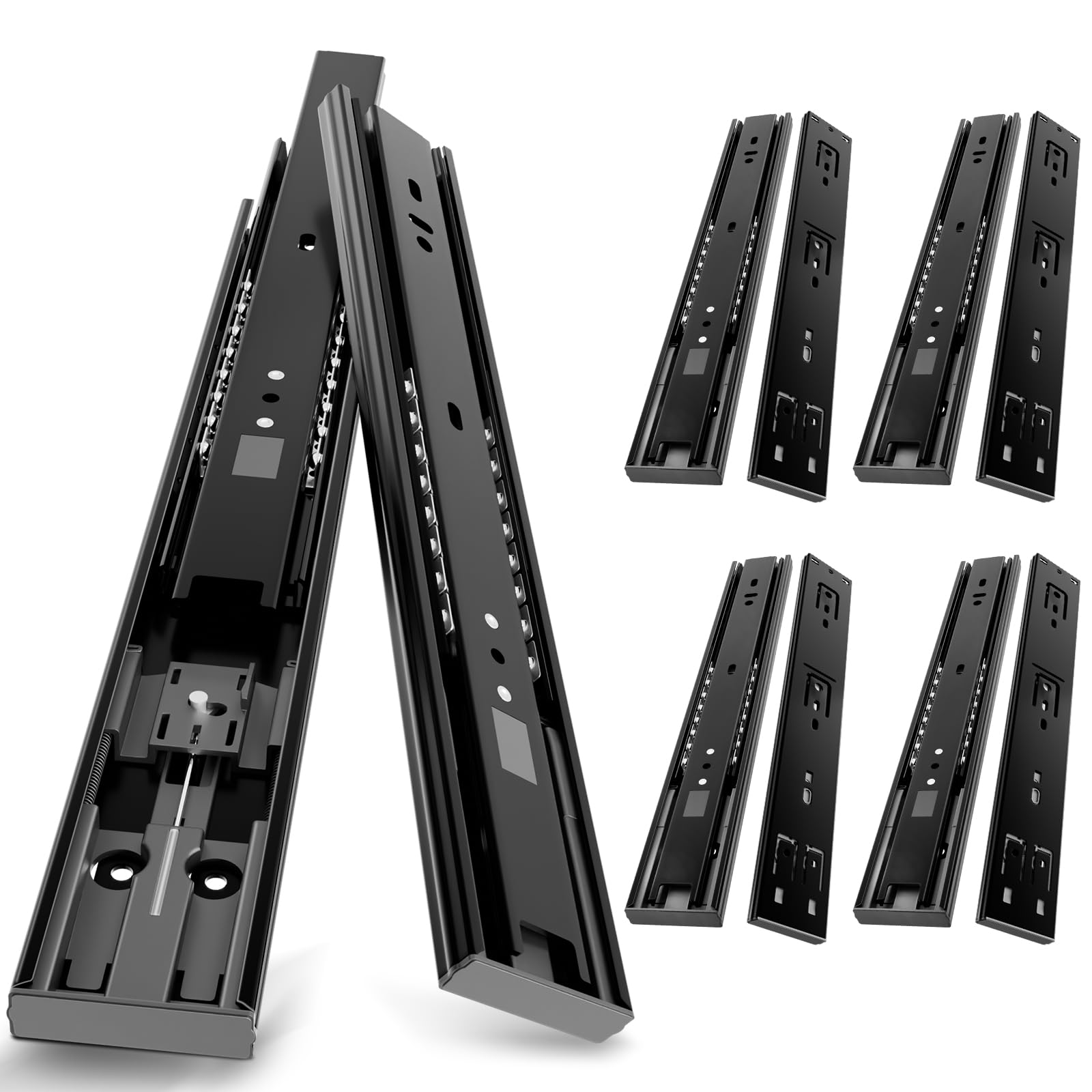 AOLISHENG Guide Per Cassetti Ammortizzate 350 mm Montaggio Laterale Guida Chiusura Ammortizzata Estrazione Totale Binari Scorrevoli Portata 45kg Binario Cassetto Per Cucina e Ufficio 5 Paio(10 Pezzi)