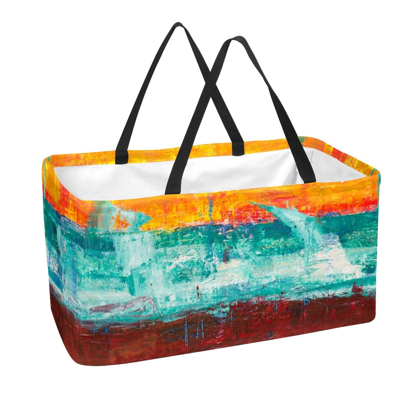 Grand panier d'épicerie pliable de 56cm lavable et réutilisable au motif floral tropical violet