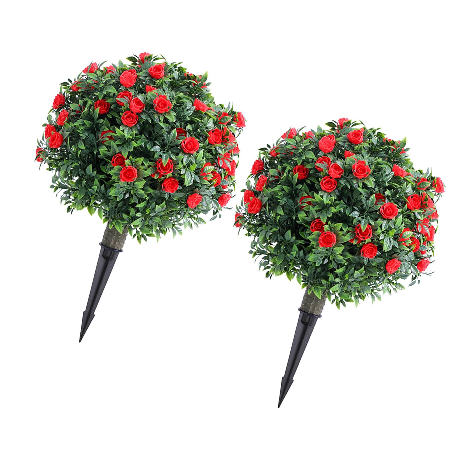 Rengue Albero di Palla Topiaria con Rosa Artificiale, Topiari Artificiali Pollici PE Pianta Finta Arbusto Verde Finto con Picchetto, per Giardino Portico Cortile Patio Decor Palla di Rosa