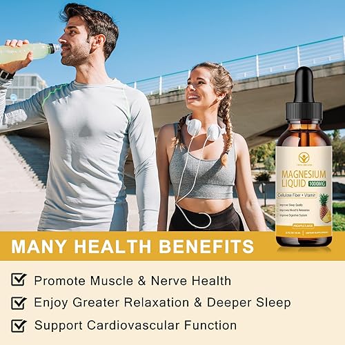 Miniatura 5 de Suplemento complejo de magnesio 7 en 1, líquido de glicinato de magnesio con fibra de celulosa, bromelina y vitamina B, C, D, zinc para un estado de