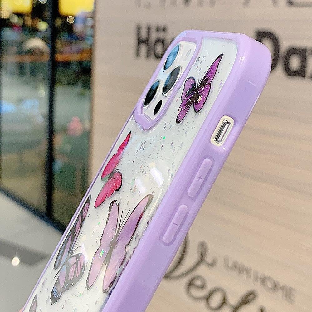 Buy Urarssa Compatible With Iphone 12 Pro Max Case Cute Bling Glitter Clear Purple Butterfly Design For Women Girls Sparkle Stars Soft Silicone Shockproof Protective Case For Iphone 12 Pro Max Online