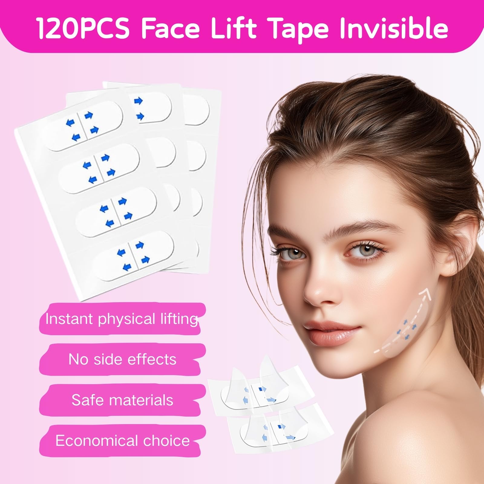 120PCS Face Lift Tape Invisible, Face Neck Tape Lifting Invisible, V-Shaped Instant Facelift for Sagging Skin Double Chin - Image 4