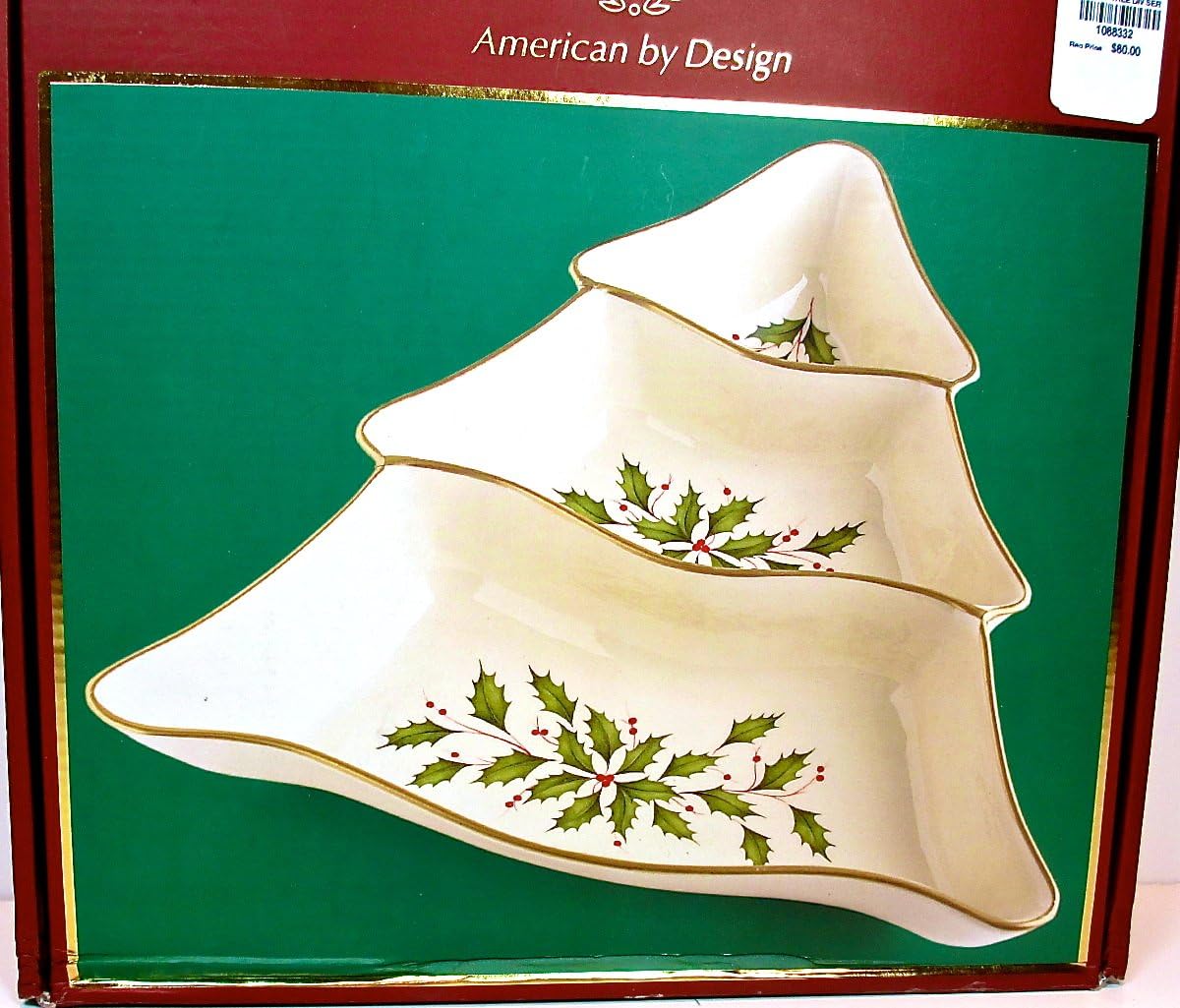  | Lenox Holiday Gold-Banded Tree-Shaped Divided Server: Divided Serving Trays: Serving Trays