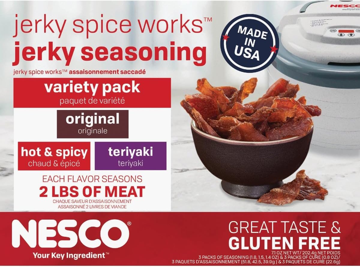 NESCO BJV-6, Jerky Spice Works, 3 Flavors Variety Pack, Packaging May Vary, 6 Piece Assortment