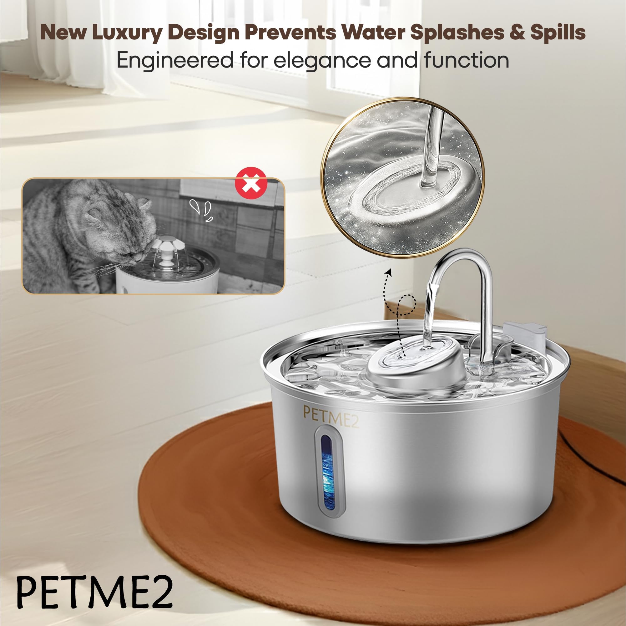 Luxury Smart Pet Fountain 2026 – 3.2L/108oz Stainless Steel Automatic Cat & Dog Water Fountain, Indoor Pet Water Dispenser with LED Light, Quiet Pump, Dual Flow Modes, 4-Layer Filter, Dishwasher Safe - image 4