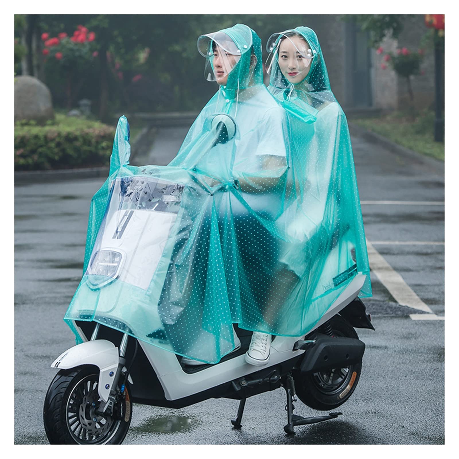 Peleryna przeciwdeszczowa rowerowa Poncho przeciwdeszczowe z kapturem z PVC Wiatroszczelne unisex na rower Ebike Motocyklowy pokrowiec na hulajnogę(Sky Blue,Twin)