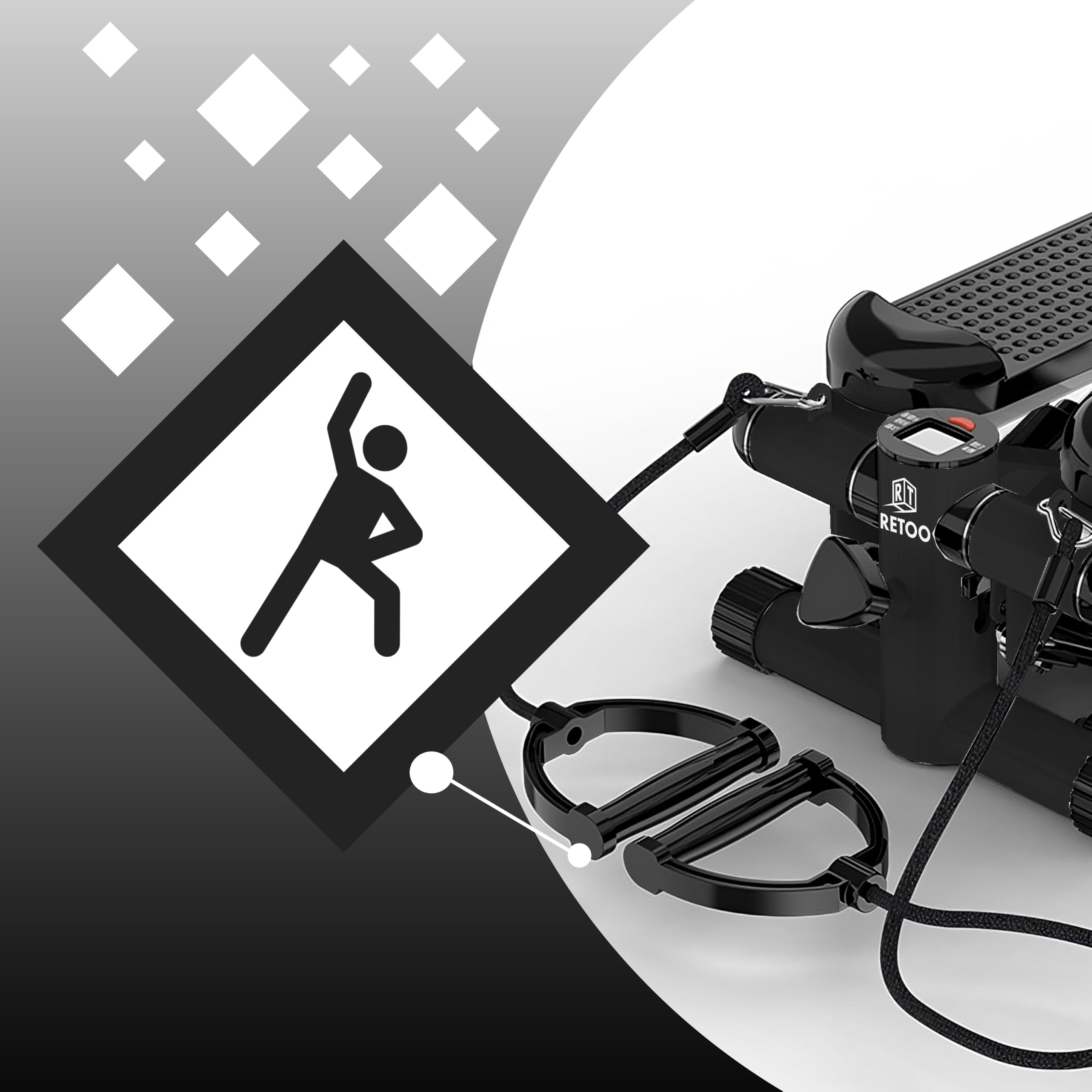 Retoo Stepper für Zuhause mit LCD Display & Widerstandsbändern, Stepper bis 100 kg, Ganzkörpertraining für Beine & Arme, Kompaktes Fitnessgerät mit Hydrauliksystem, Schwarz
