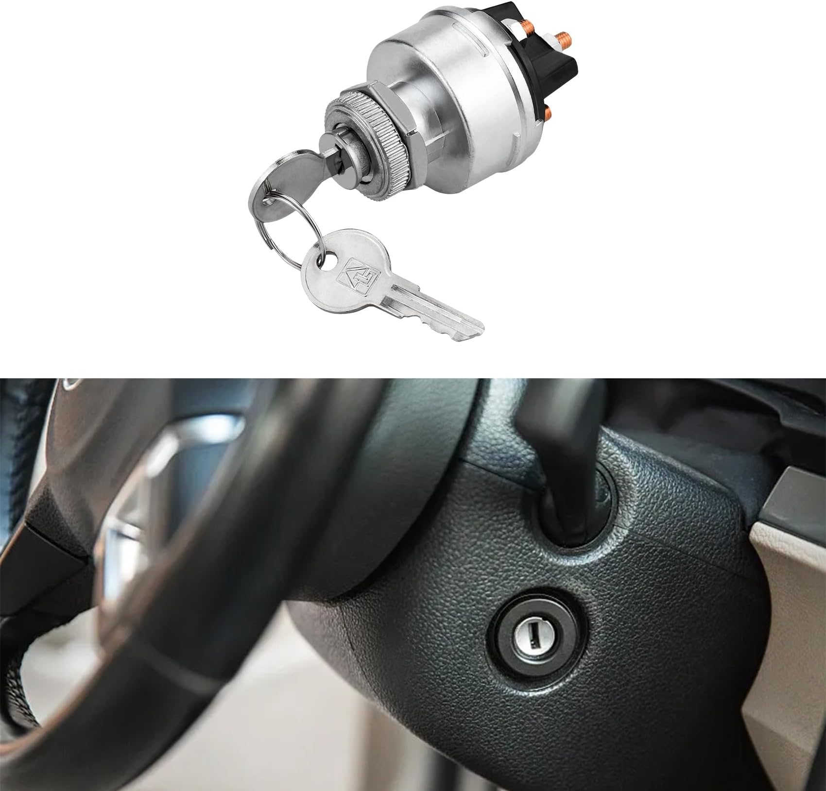 Ignition Switch with Key, Key Switch, 4 Position Universal Key Ignition Switch 12V, Universal Car Accessories Ignition Lock Cylinder Fit for Car, Forklift, Truck, Trailer, Acc/Off/IGN/Start
