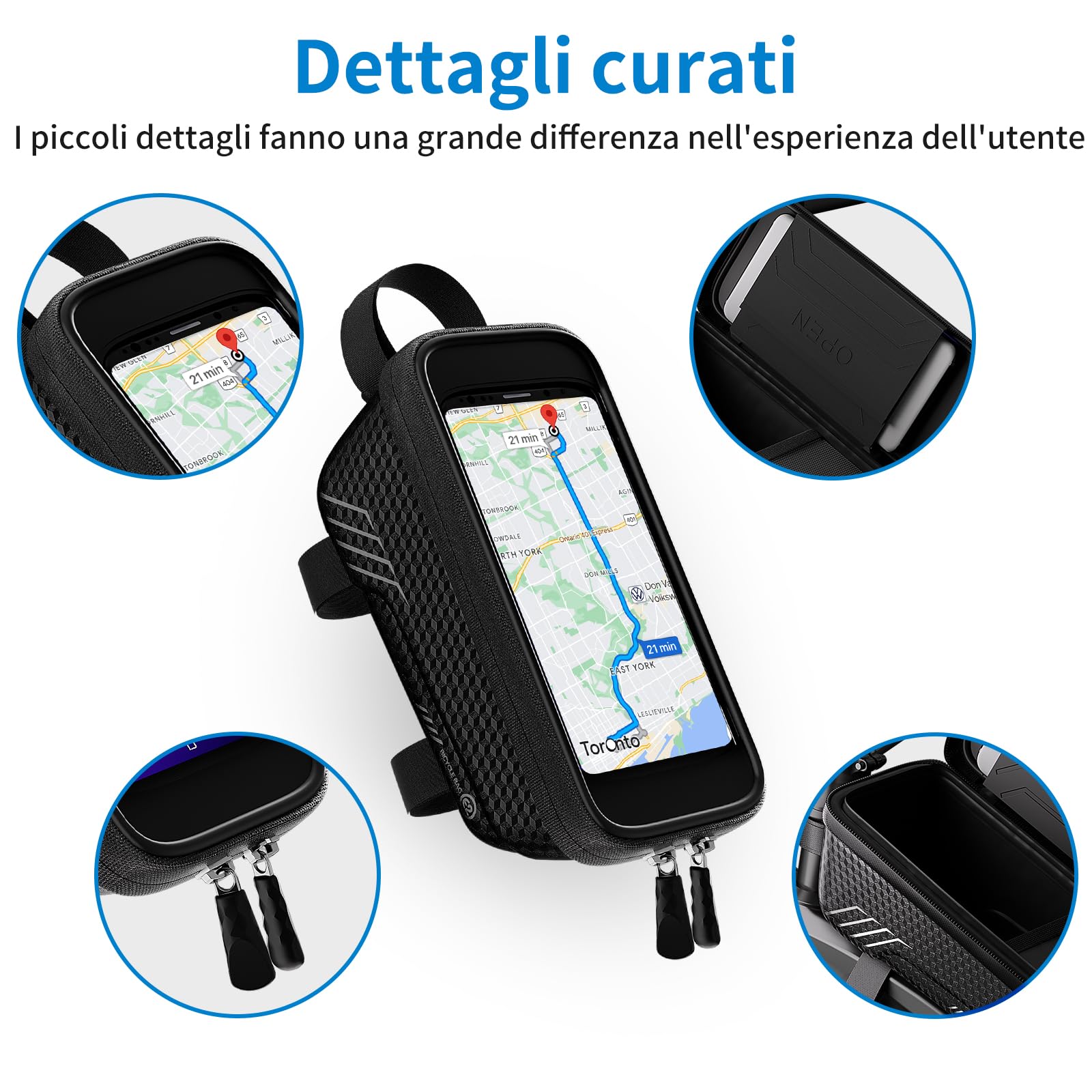 Borsa da Manubrio Bici, Accessori per Bici Borsa da Bici Telaio Impermeabile, Borsa Portacellulare per Bicicletta con TPU Screen, Borsa Bici mtb Antigraffio Adatta a Phone Sotto i 6,7''