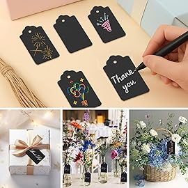 SallyFashion 100pcs Gift Tags with String Attached, 1.5 x 2.8 inch Black Gift Tags Paper Black Labels for Clothes DIY Crafts Wedding Holiday