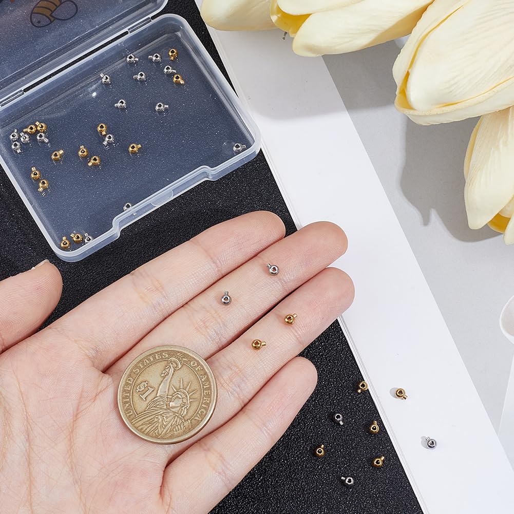 Beebeecraft 40 Perle à Sertir Ronde en Acier Inoxydable 2 Couleurs Perle D'Espacement à Sertir Accessoires Fabrication Bijoux Fournitures Bricolage