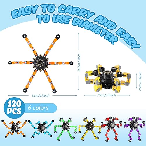 Miniatura 2 de Zhanmai 120 Pcs Funny Sensory Fidget Toys Transformable Fingertip DIY Deformation Gyro Toy Spinner Chain Robot Finger Toy Deformed Mechanical
