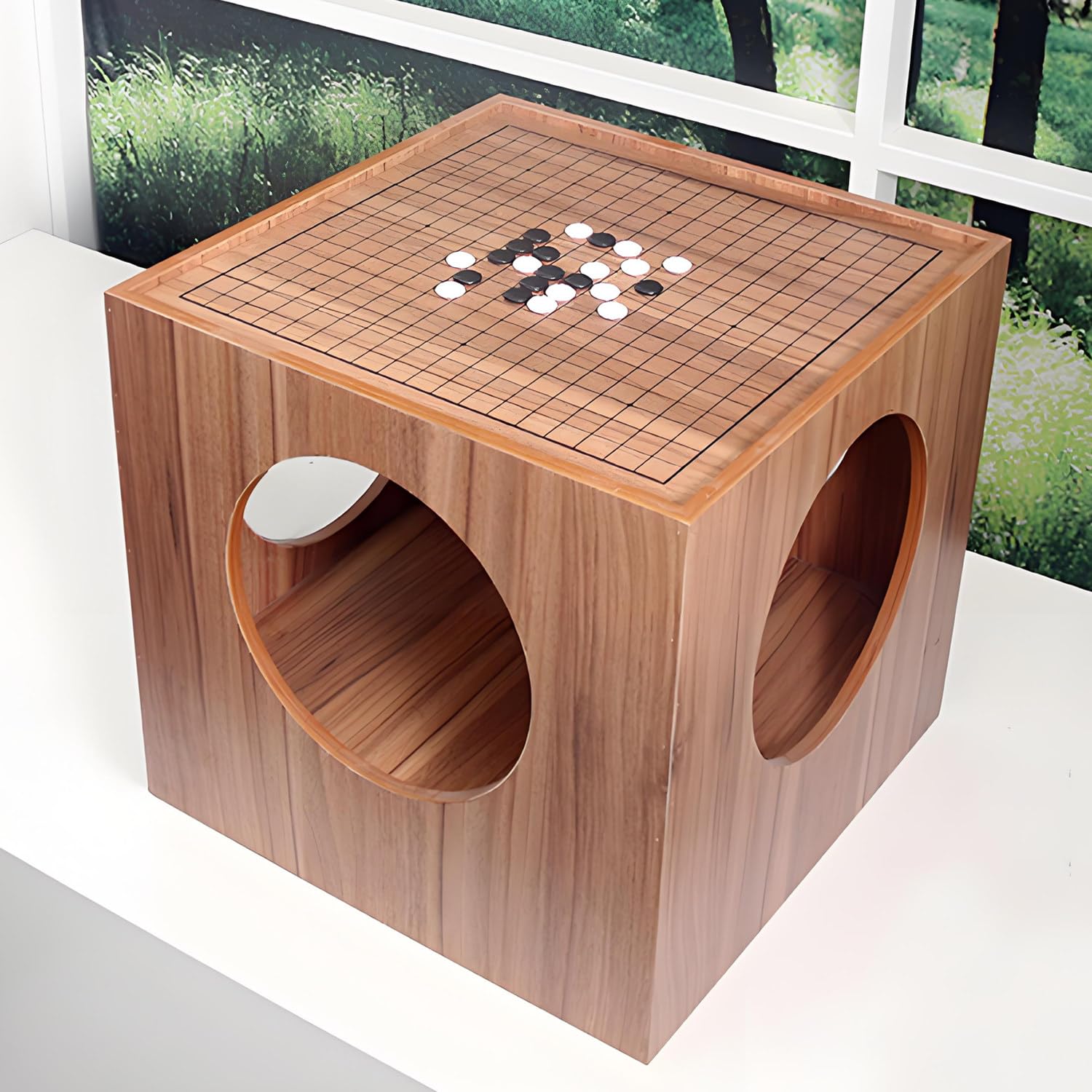 Stolik Gry W Szachy I Go,Drewniany Stolik Szachowy,Mebel Szachowy,Dwustronna Szachownica,Zestaw 2 W 1 (Szachy I Go),Gra Planszowa Domowego Gabinetu,Kawiarni Lub Balkon 43x43x41cm