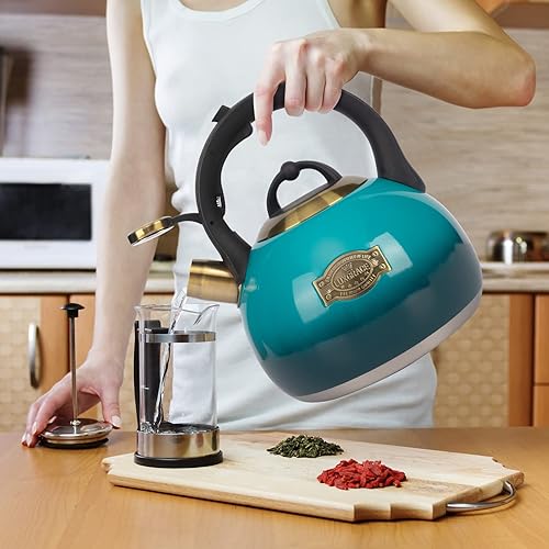 Miniatura 7 de Hervidor de Té para Estufa con Silbato, Hervidor de Acero Inoxidable de Grado Alimentario para Estufa con Asa Ergonómica Resistente al Calor,