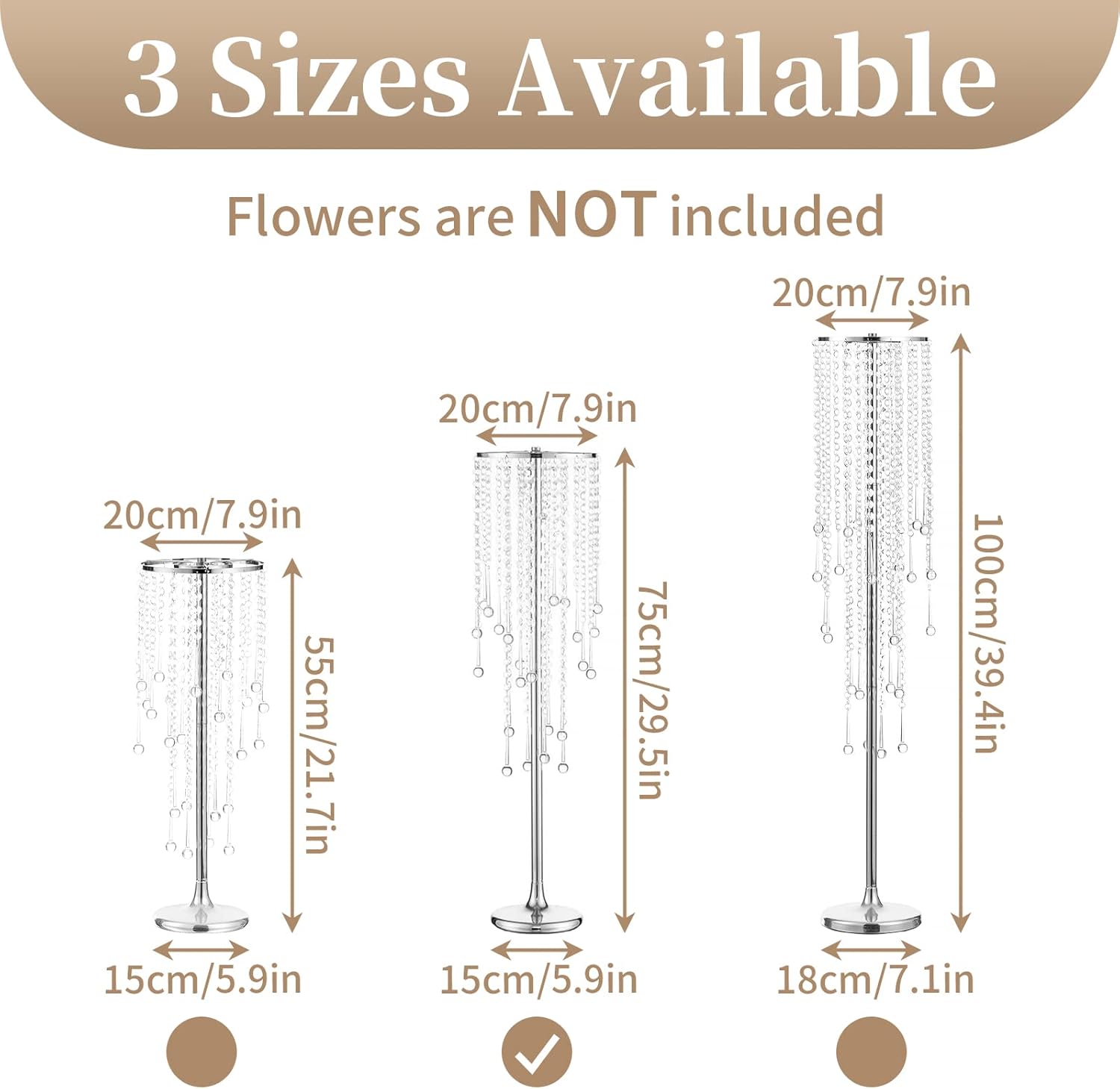Sziqiqi Silver Tall Vases for Wedding Centerpiece - 29.5in Metal Flower Crystal Centerpieces Stand with Crystal Beads for Event Party Reception Center Piece Floral Arrangements