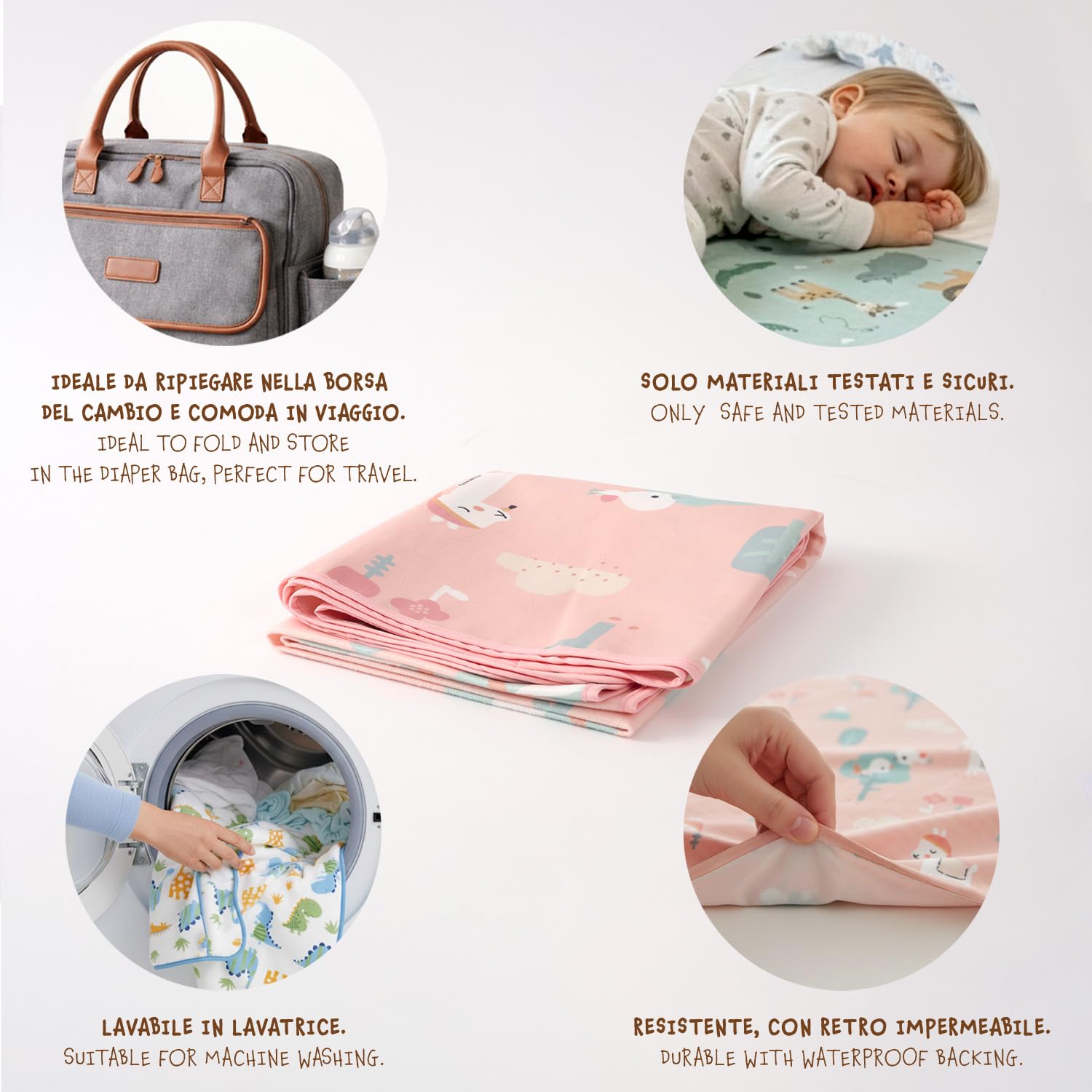 PERLETTI Empapadores Bebe Cambiador Cuna 50x70 cm Reutilizables - Empapador Impermeable Cambio Pañales Protector de Cambiador Niños Recien Nacidos (Set Rosa + Verde, 50x70 cm)