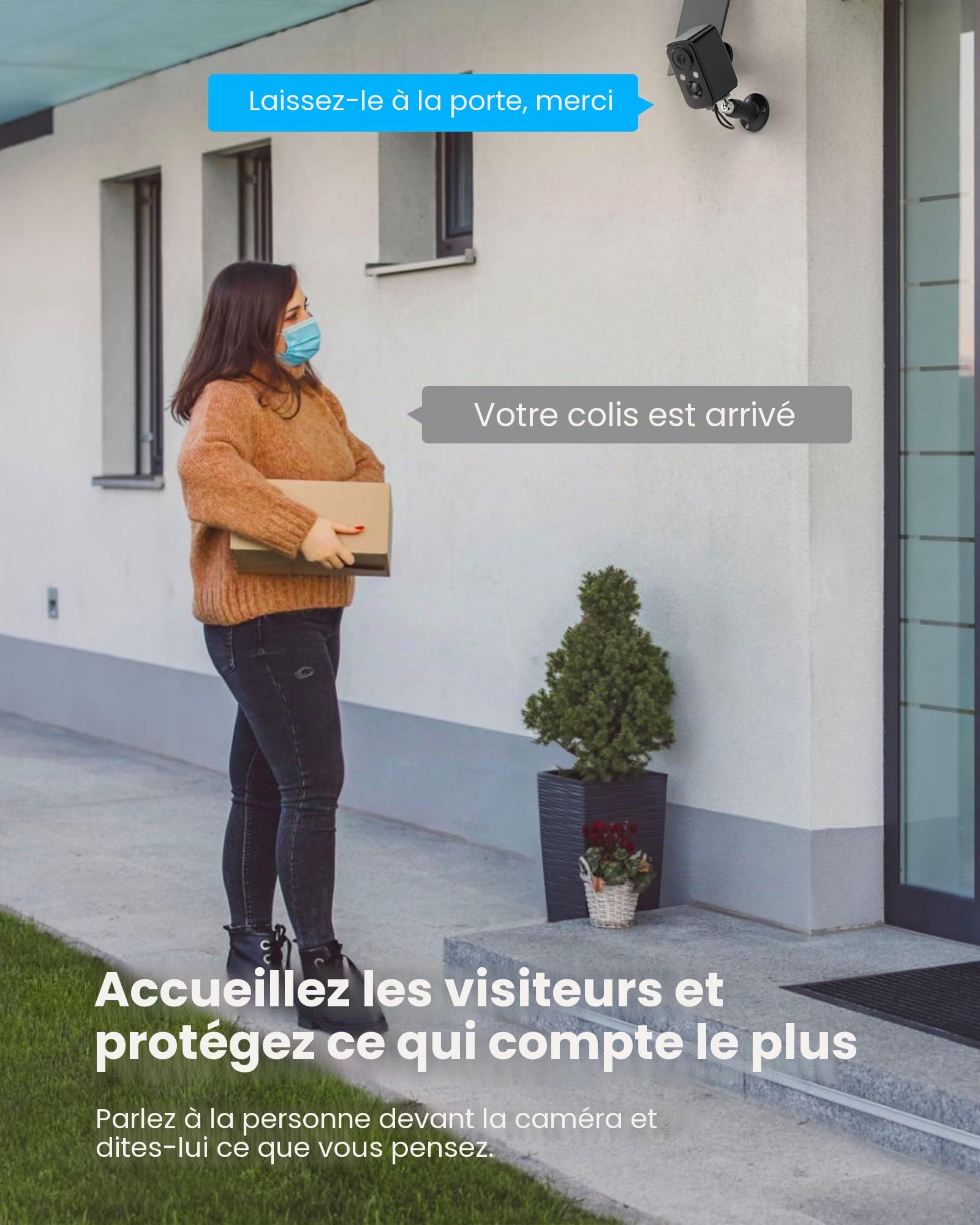 FOAOOD Camera WiFi Exterieure sans Fil Batterie,Camera WiFi Solaire avec Vision Nocturne Couleur,PIR Détection Mouvement,Audio Bidirectionnel,IP66(2 Paquets-Noir)