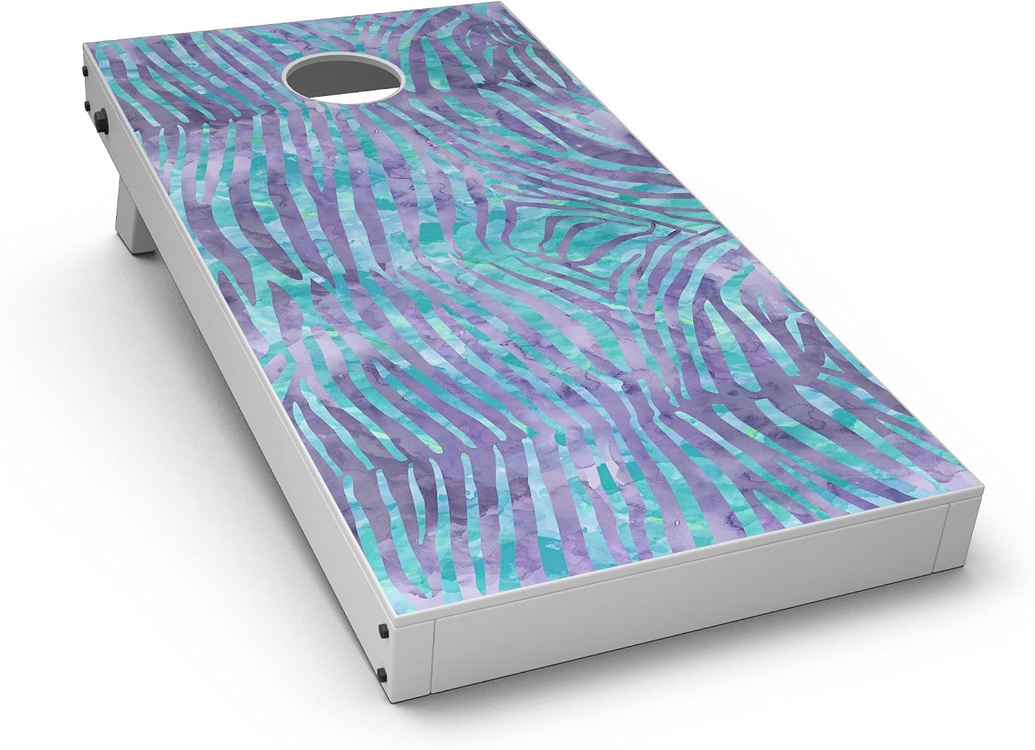 DesignSkinz - Decorative and Protective Scratch Resistant Skin Vinyl Wrap Kit for Cornhole Boards - Blue and Purple Watercolor Zebra Pattern