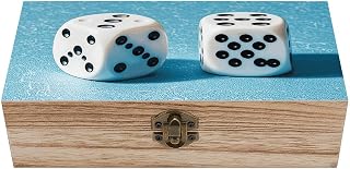 Two White Dice Wooden Storage Box with Lid And Front Clasp Large Office Desk Organizer Wooden Storage Bins Keepsake Box Memory Box Jewelry Box Gift Box for Home Office Desk Decor