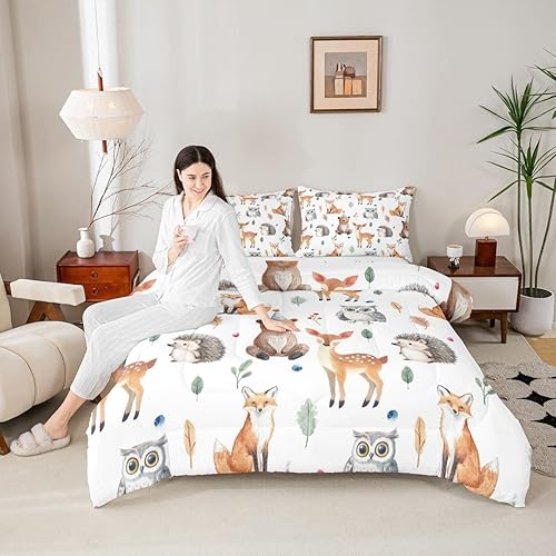 Miniatura 5 de Feelyou Juego de edredón de zorro de dibujos animados para niños, juego de ropa de cama de oso lindo para niños y adolescentes, decoración de búho