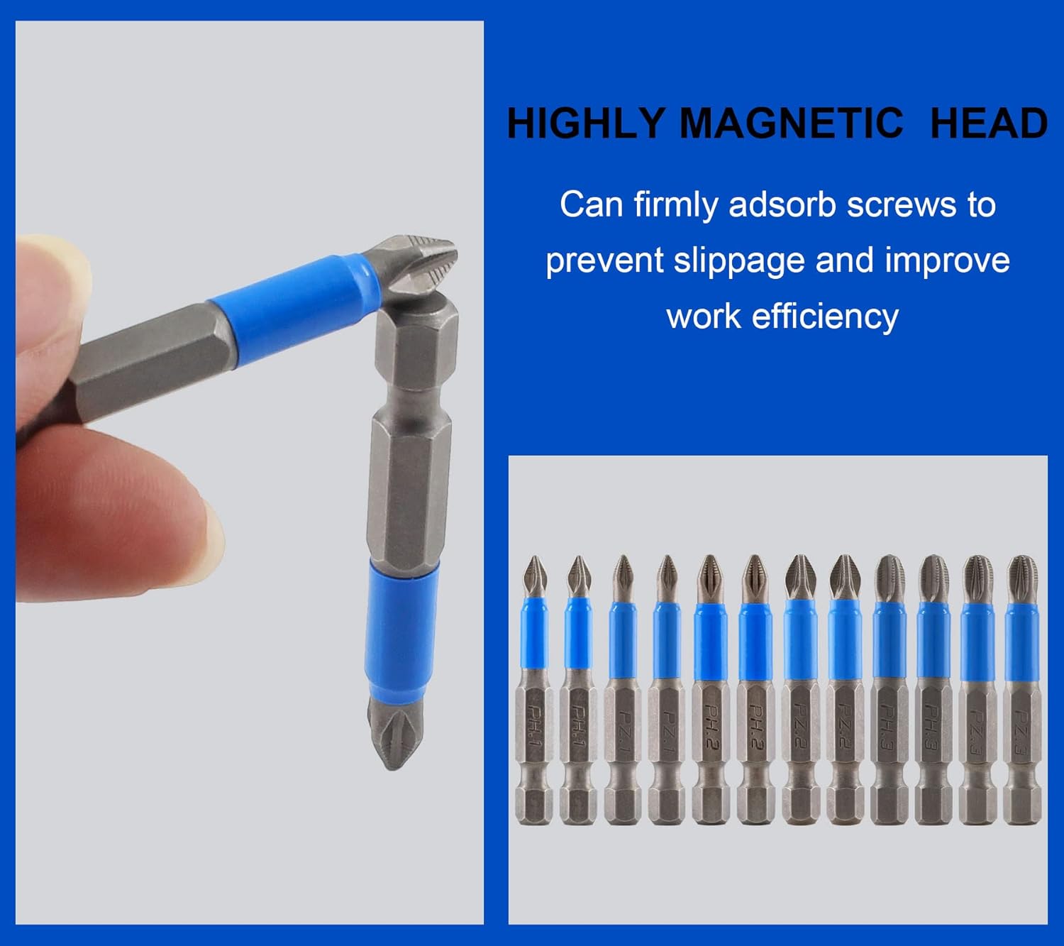 Litoexpe 12 Pcs Magnetic Anti-Slip Screwdriver Bits Set, PH1 PH2 PH3 PZ1 PZ2 PZ3, Impact Driver Bit Set 1/4 Inch Hex Shank Phillips Screw Head Screwdriver Bits