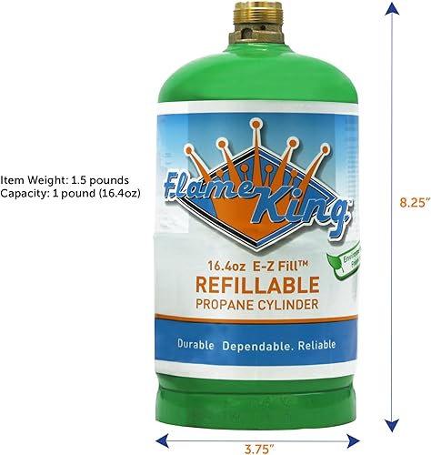 Miniatura 6 de Flame King Tanque cilíndrico de propano vacío recargable de 1 libra, reutilizable, opción de recarga segura y legal, cumple con DOT, 16.4 onzas