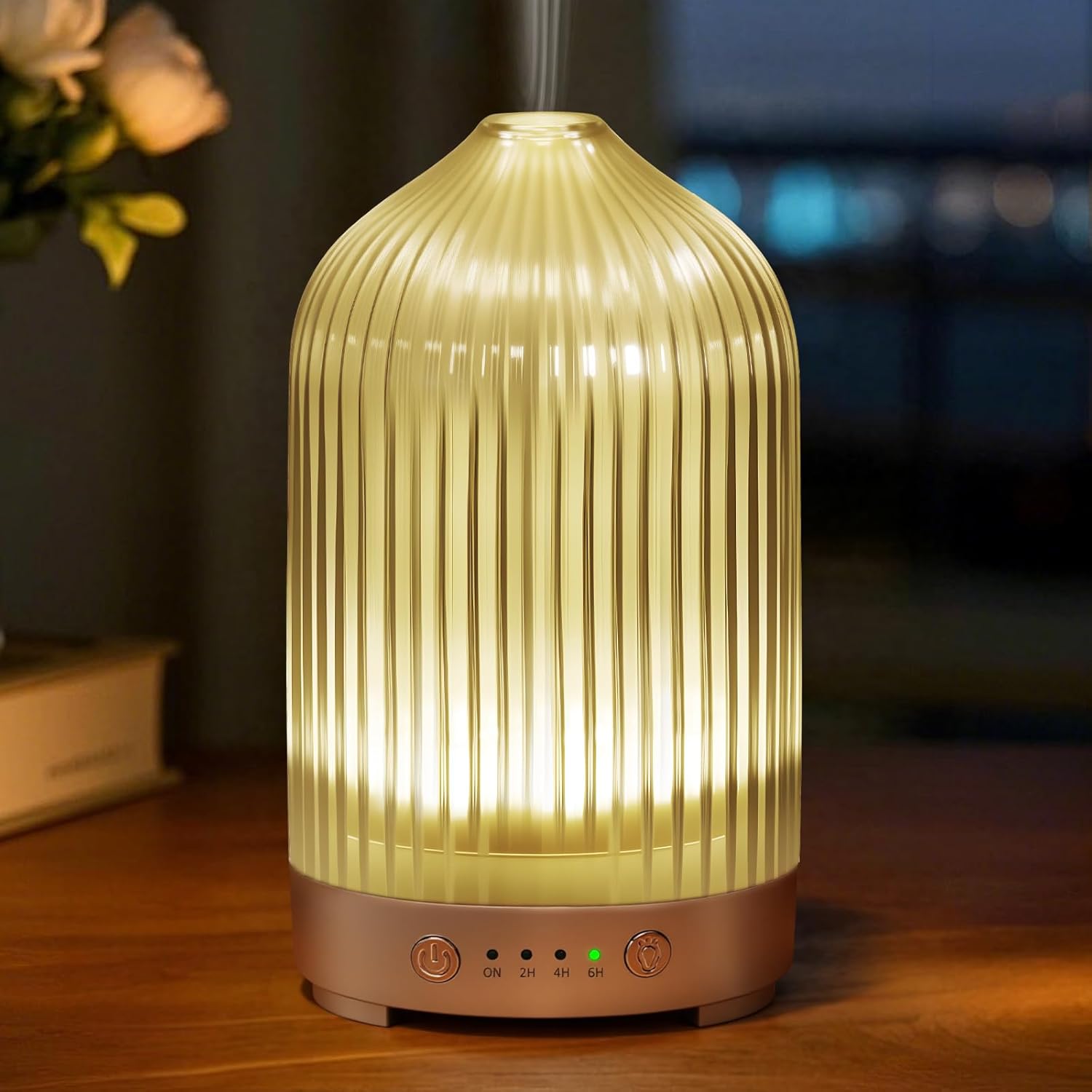 Essential Oil Diffuser 200ml-Ultrasonic Aroma Diffuser with 4 Timers, Aromatherapy Diffuser 7 Color LED Lights Auto Shut-Off Protection for Home Office (Diamond-Glass)