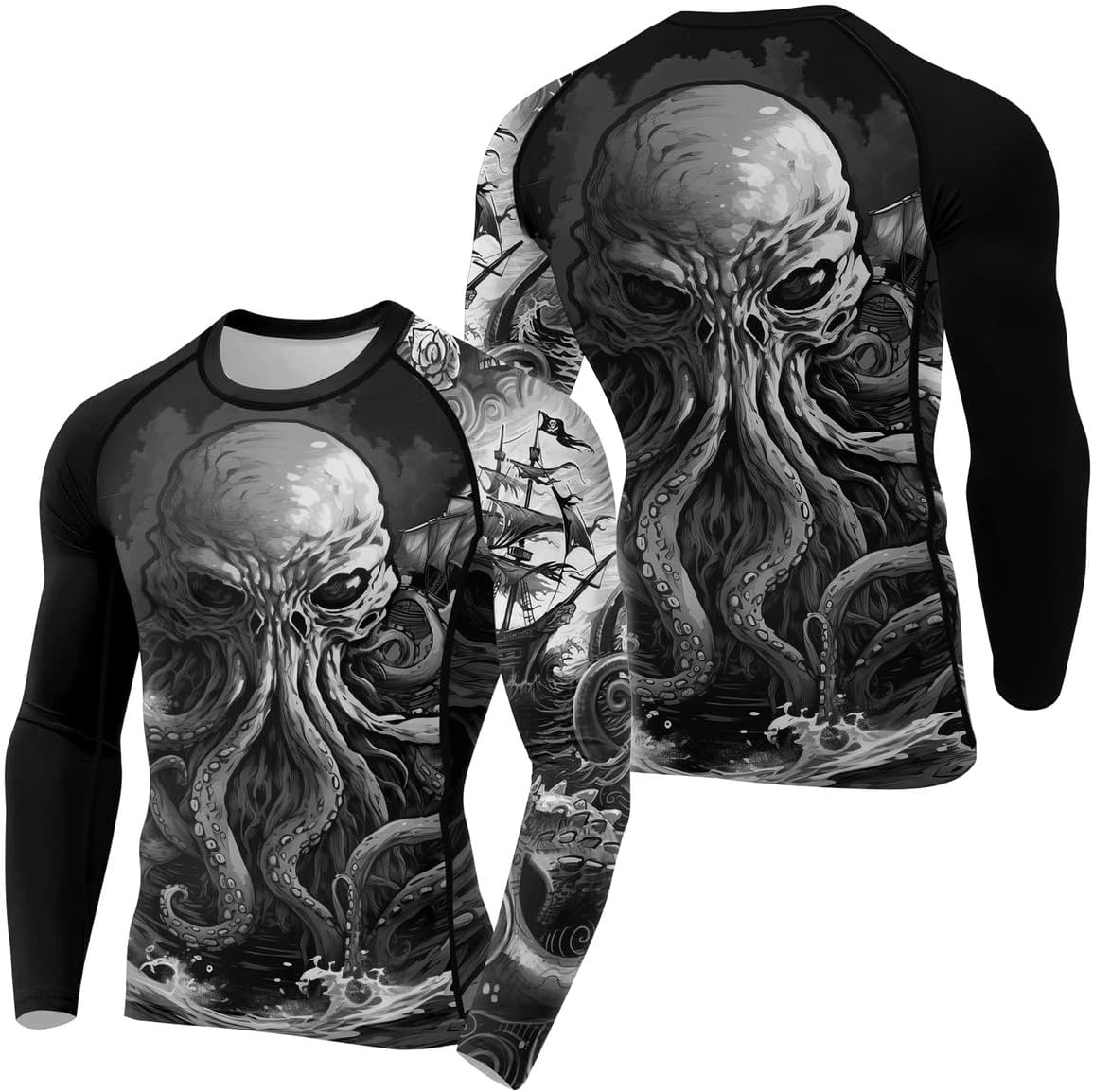 Kraken Compression Shirt Long Sleeve Baselayer Skins Rash Guard for MMA BJJ Jiu Jitsu