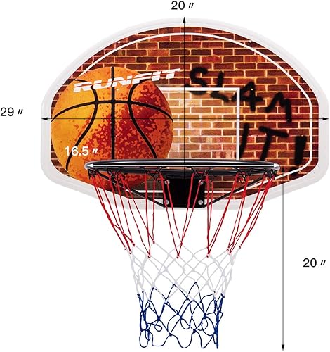 Miniatura 6 de Giantex Aro de baloncesto para puerta, tablero de baloncesto colgante de 29 x 20 pulgadas con red, aro de baloncesto para interiores y exteriores,