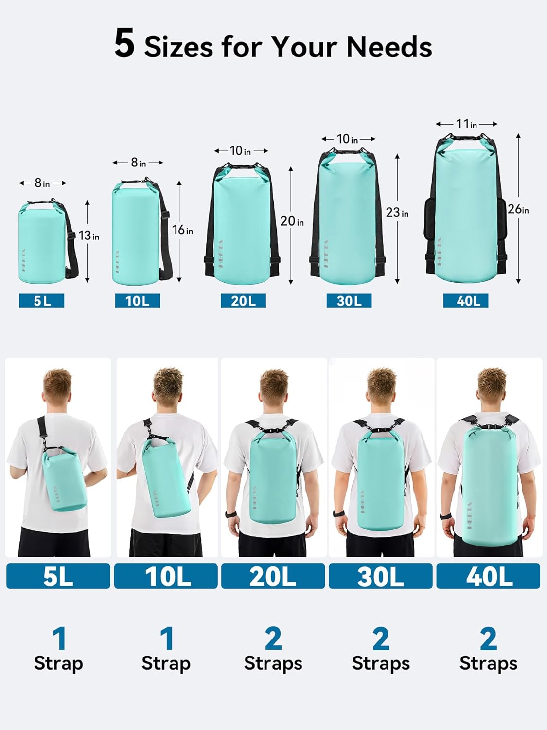 HEETA Waterproof Dry Bag for Women Men, 5L/10L/20L/30L/40L Roll Top Lightweight Dry Storage Bag Backpack with Emergency Whistle for Travel, Kayaking, Boating, Camping, Beach, Cruise Ship Essentials