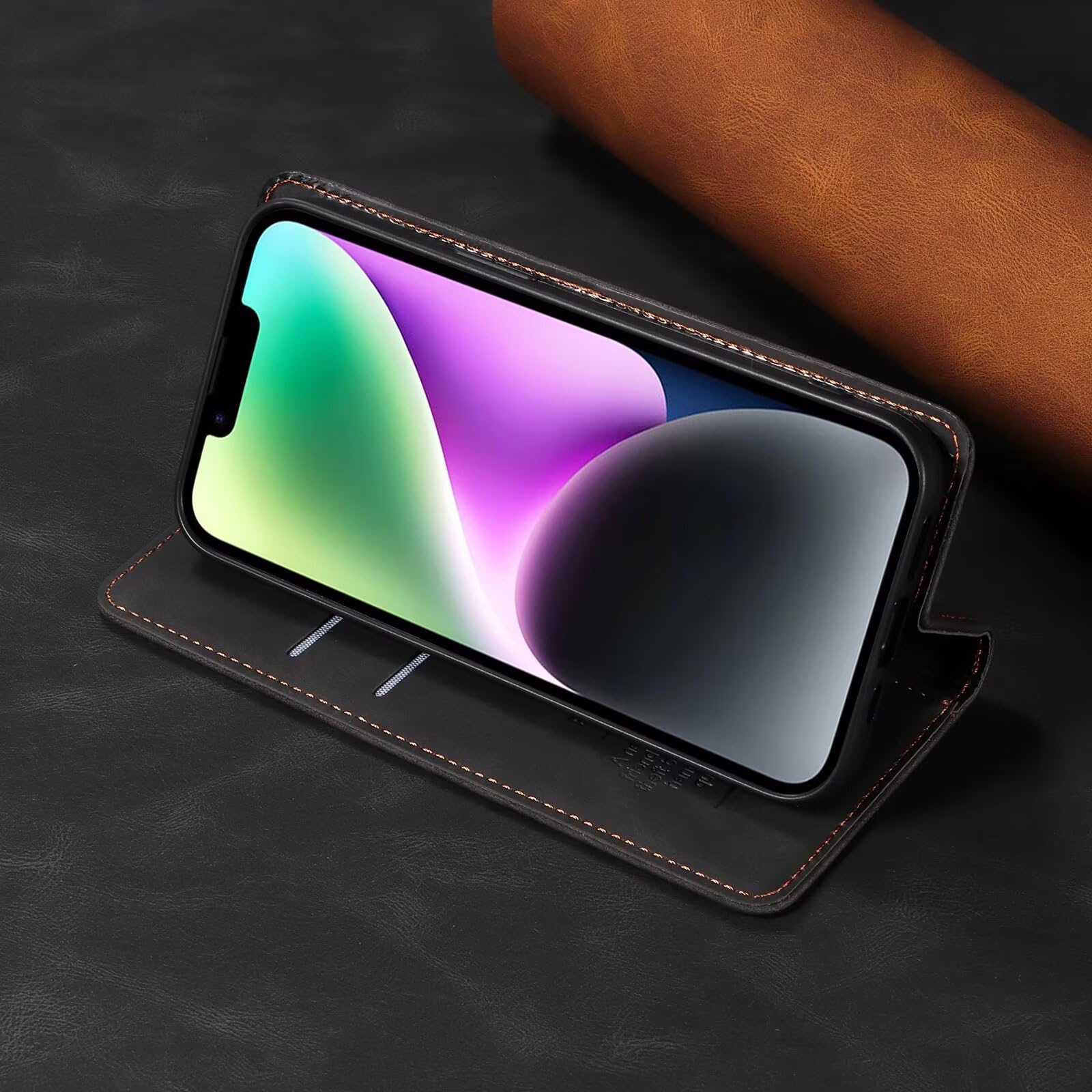 YUECXIN Luksusowe etui do Xiaomi Redmi Note 15 5G, odporny na wstrząsy pokrowiec ze skóry PU z magnetycznym uchwytem i ochroną RFID antykradzieżową obudową, czarny